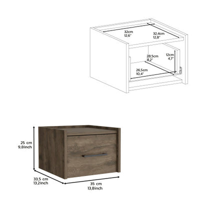 Floating Nightstand with Drawer, Wall Mounted Bedside Table, Dark Brown Finish