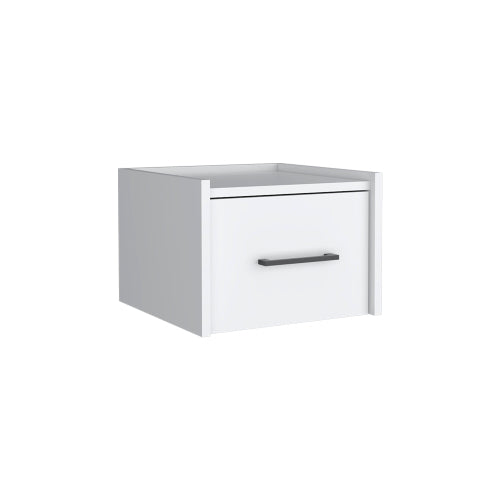 White Floating Nightstand with Drawer, Wall Mounted Bedside Table, Modern Space Saving Storage Shelf for Bedroom