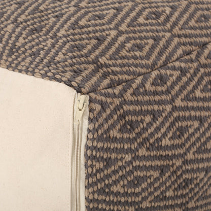 Dark Grey & Brown Hand-Loomed Cotton Ottoman Pouf, Diamond Pattern Floor Foot Stool for Home Decor