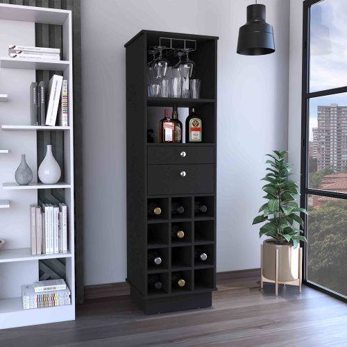 Zircon Bar Cabinet Two Drawers, Black