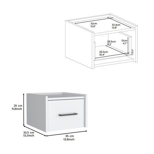White Floating Nightstand with Drawer, Wall Mounted Bedside Table, Modern Space Saving Storage Shelf for Bedroom