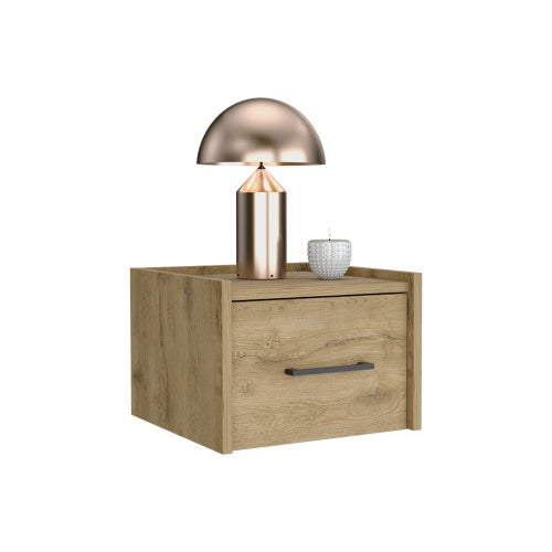 Floating Nightstand with Drawer, Wall Mounted Bedside Table, Macadamia Finish