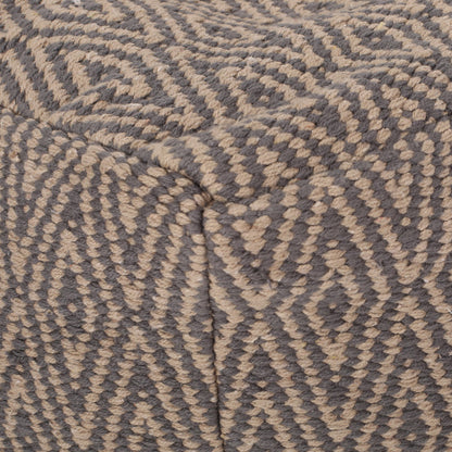 Dark Grey & Brown Hand-Loomed Cotton Ottoman Pouf, Diamond Pattern Floor Foot Stool for Home Decor