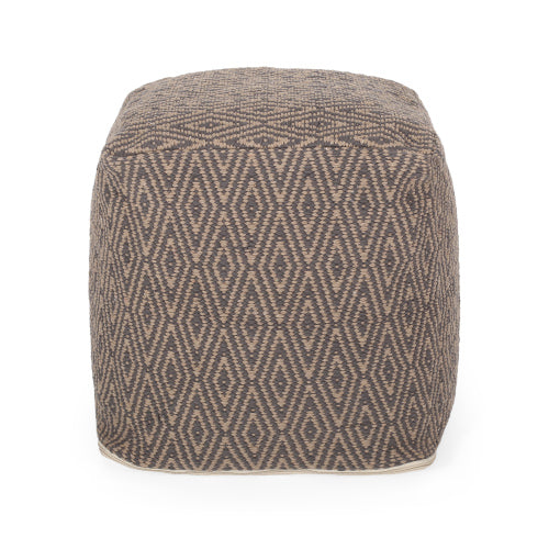 Dark Grey & Brown Hand-Loomed Cotton Ottoman Pouf, Diamond Pattern Floor Foot Stool for Home Decor