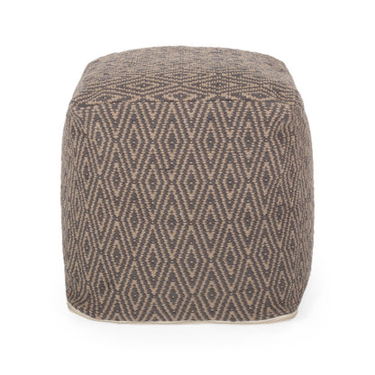 Dark Grey & Brown Hand-Loomed Cotton Ottoman Pouf, Diamond Pattern Floor Foot Stool for Home Decor