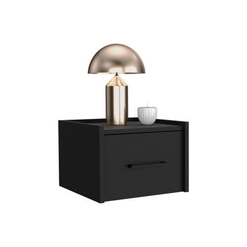 Floating Nightstand with Drawer, Wall Mounted Bedside Table, Space Saving Storage Shelf, Modern Bedroom Nightstand, Black