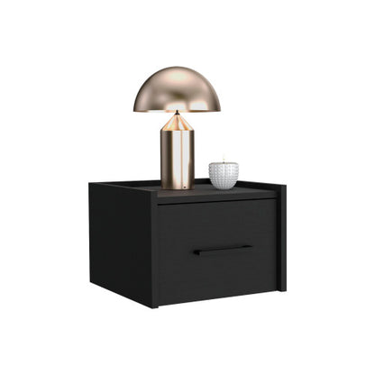 Floating Nightstand with Drawer, Wall Mounted Bedside Table, Space Saving Storage Shelf, Modern Bedroom Nightstand, Black