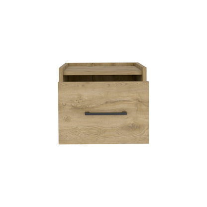 Floating Nightstand with Drawer, Wall Mounted Bedside Table, Macadamia Finish