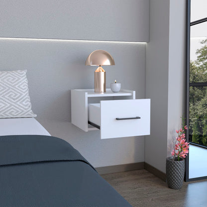 White Floating Nightstand with Drawer, Wall Mounted Bedside Table, Modern Space Saving Storage Shelf for Bedroom