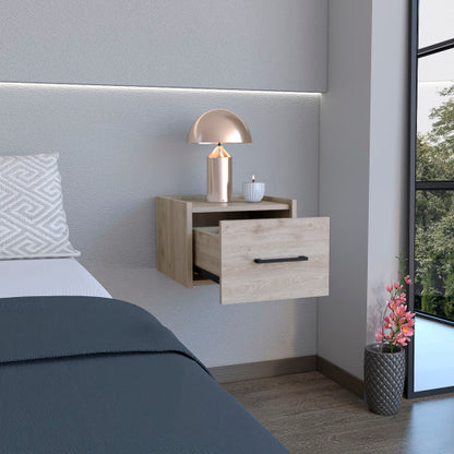 Floating Nightstand, Space-Saving Design with Handy Drawer and Surface, Light Gray