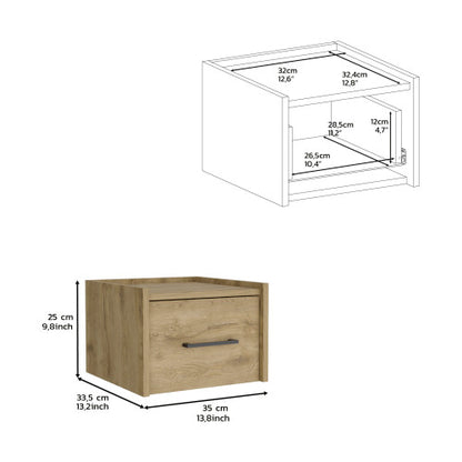 Floating Nightstand with Drawer, Wall Mounted Bedside Table, Macadamia Finish
