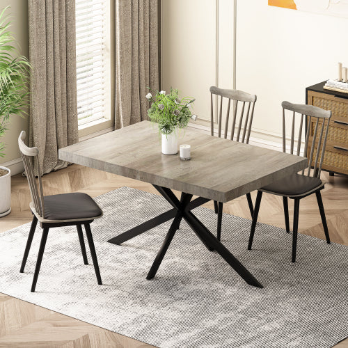 Extendable Rectangular Dining Table with Storage Box and Metal Base