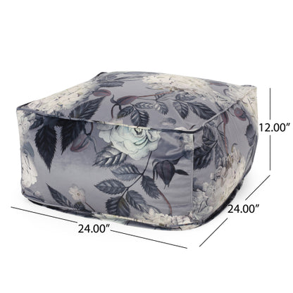 Gray Hazel Large Square Ottoman Pouf with Floral Print, Multiuse Floor Cushion Footrest for Living Room Bedroom