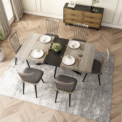 Extendable Rectangular Dining Table with Storage Box and Metal Base