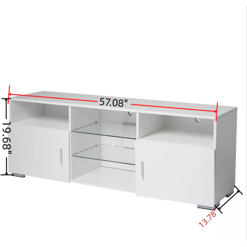 57.1 Inch Modern White LED TV Stand with Adjustable Glass Shelves & Large Drawer for 60 Inch TV