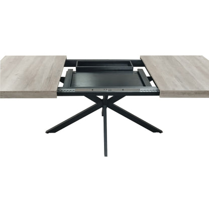 Extendable Rectangular Dining Table with Storage Box and Metal Base