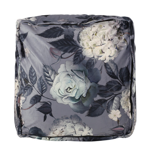 Gray Hazel Large Square Ottoman Pouf with Floral Print, Multiuse Floor Cushion Footrest for Living Room Bedroom