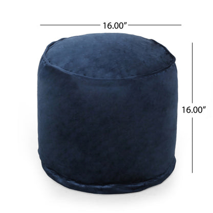 Cobalt Blue Cylinder Pouf Ottoman, 16 inch Floor Cushion with Polystyrene Bead Filling, 200 LBS Capacity