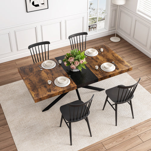 55.11inch-70.86inch Extendable Dining Table with Storage Box, Brown Wood Top
