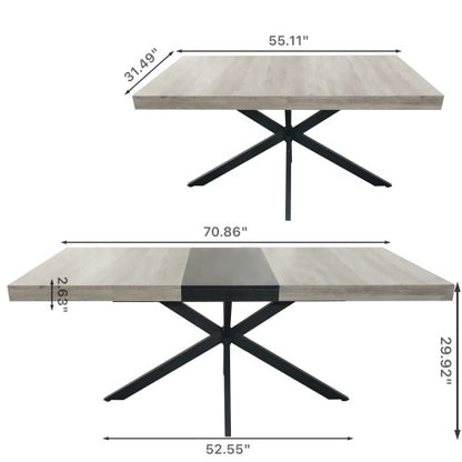 Extendable Rectangular Dining Table with Storage Box and Metal Base