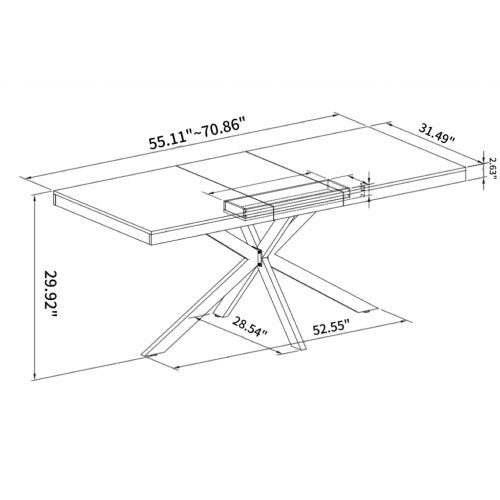 Extendable Rectangular Dining Table with Storage Box and Metal Base