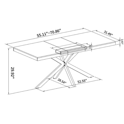 Extendable Rectangular Dining Table with Storage Box and Metal Base