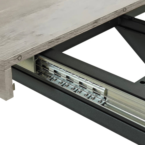 Extendable Rectangular Dining Table with Storage Box and Metal Base