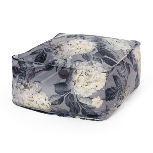 Gray Hazel Large Square Ottoman Pouf with Floral Print, Multiuse Floor Cushion Footrest for Living Room Bedroom