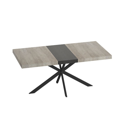 Extendable Rectangular Dining Table with Storage Box and Metal Base