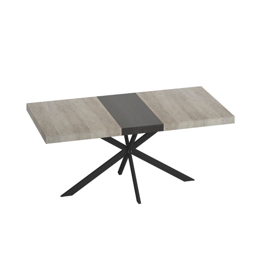 Extendable Rectangular Dining Table with Storage Box and Metal Base