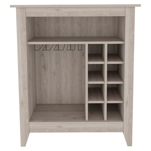 Bar- coffee cart 38 inch H, Kitchen or living room cabinet storage, with 8 bottle racks, a central shelf with  1 Cup holders, ideal for storing glasses, Light Gray