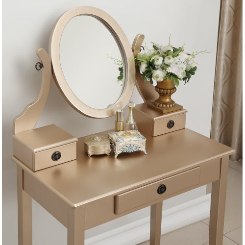 Wood Moniya Makeup Vanity Table and Stool Set, Gold