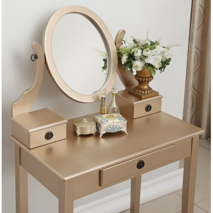 Wood Moniya Makeup Vanity Table and Stool Set, Gold
