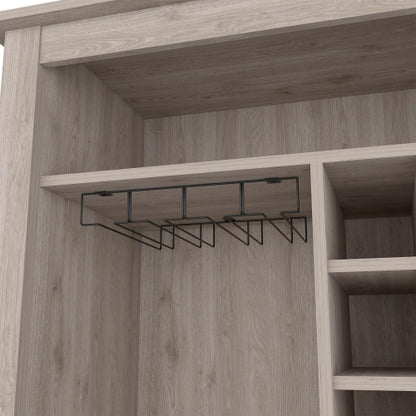 Bar- coffee cart 38 inch H, Kitchen or living room cabinet storage, with 8 bottle racks, a central shelf with  1 Cup holders, ideal for storing glasses, Light Gray