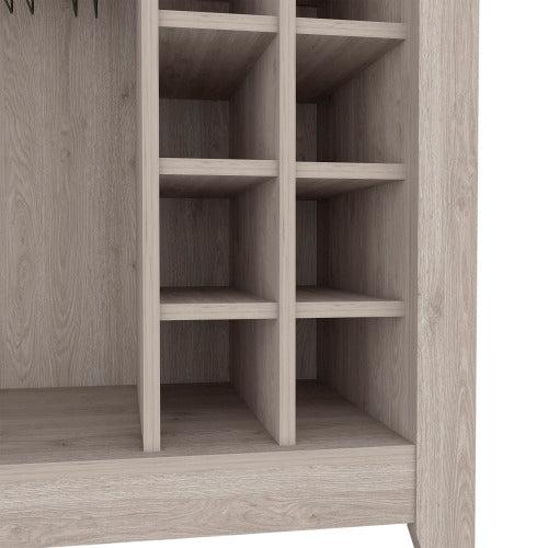 Bar- coffee cart 38 inch H, Kitchen or living room cabinet storage, with 8 bottle racks, a central shelf with  1 Cup holders, ideal for storing glasses, Light Gray