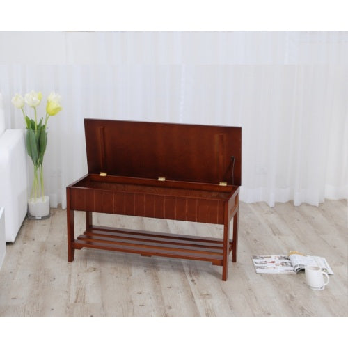 Quality Solid Wood Shoe Bench with Storage, Cherry