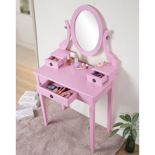 Vanity Table and Stool Set, Pink