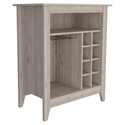 Bar- coffee cart 38 inch H, Kitchen or living room cabinet storage, with 8 bottle racks, a central shelf with  1 Cup holders, ideal for storing glasses, Light Gray