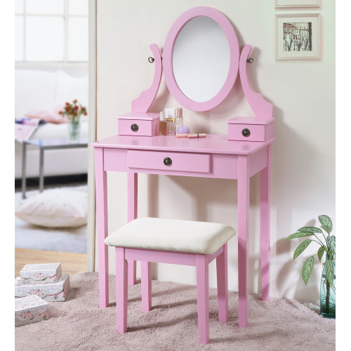 Vanity Table and Stool Set, Pink
