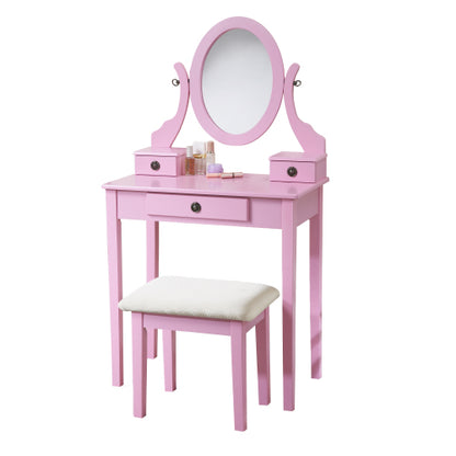 Vanity Table and Stool Set, Pink