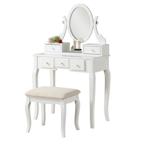 Make-Up Vanity Table and Stool Set, White