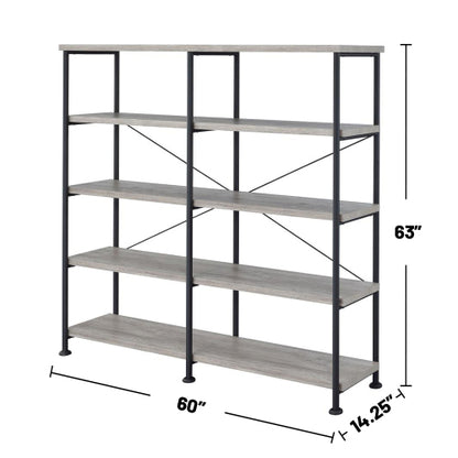 4-shelf Open Bookcase in Grey Driftwood and Black