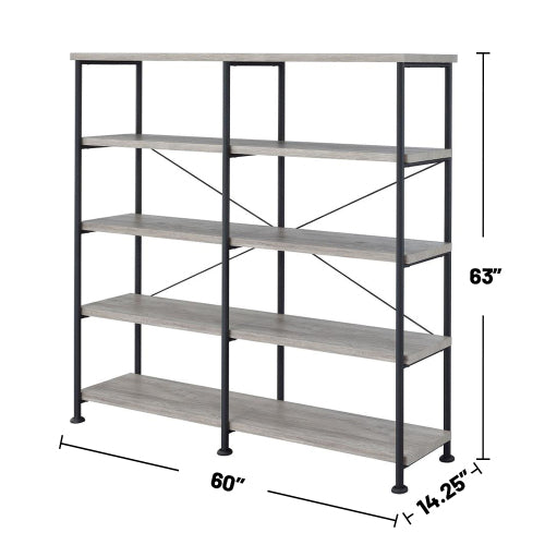 4-shelf Open Bookcase in Grey Driftwood and Black