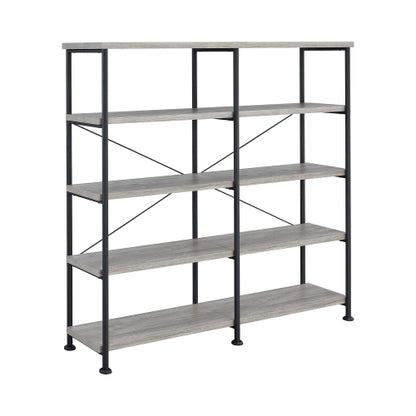 4-shelf Open Bookcase in Grey Driftwood and Black