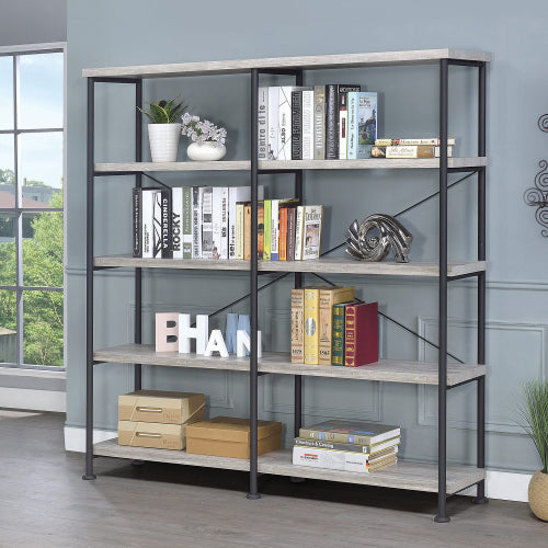 4-shelf Open Bookcase in Grey Driftwood and Black
