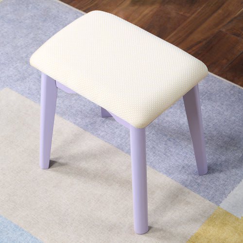 Contemporary Purple Wood Vanity and Stool Set, Round Mirror, Rubberwood Frame, 32.28 inch W