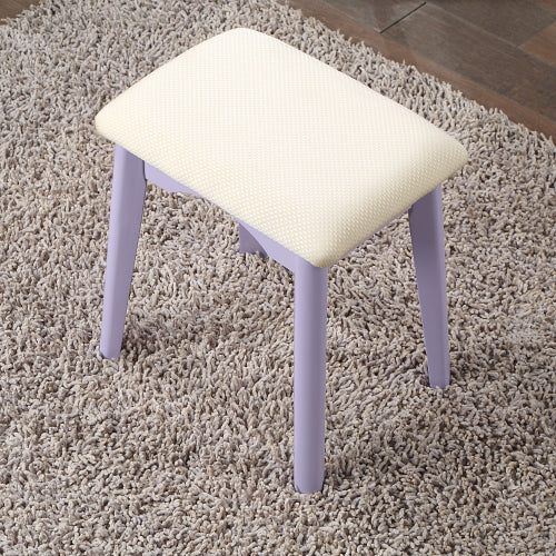 Contemporary Purple Wood Vanity and Stool Set, Round Mirror, Rubberwood Frame, 32.68 inch W