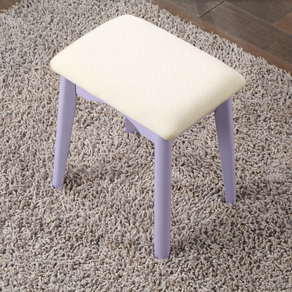 Contemporary Purple Wood Vanity and Stool Set, Round Mirror, Rubberwood Frame, 32.68 inch W