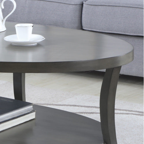 48inch  Oval Coffee Table with Shelf, Gray Finish