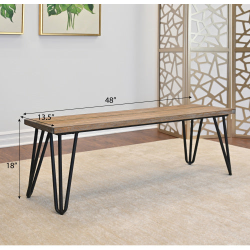 Aryven Industrial Wood Dining Bench, Rustic Dark Pine Finish